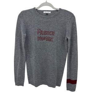 Bella Freud 100% Cashmere French Women Text Sweater Size XS Gray Funky